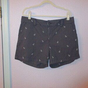 Tommy Hilfiger Pinstripe Anchors Chino Shorts Size 14 Cotton Mid Rise Sail Boat
